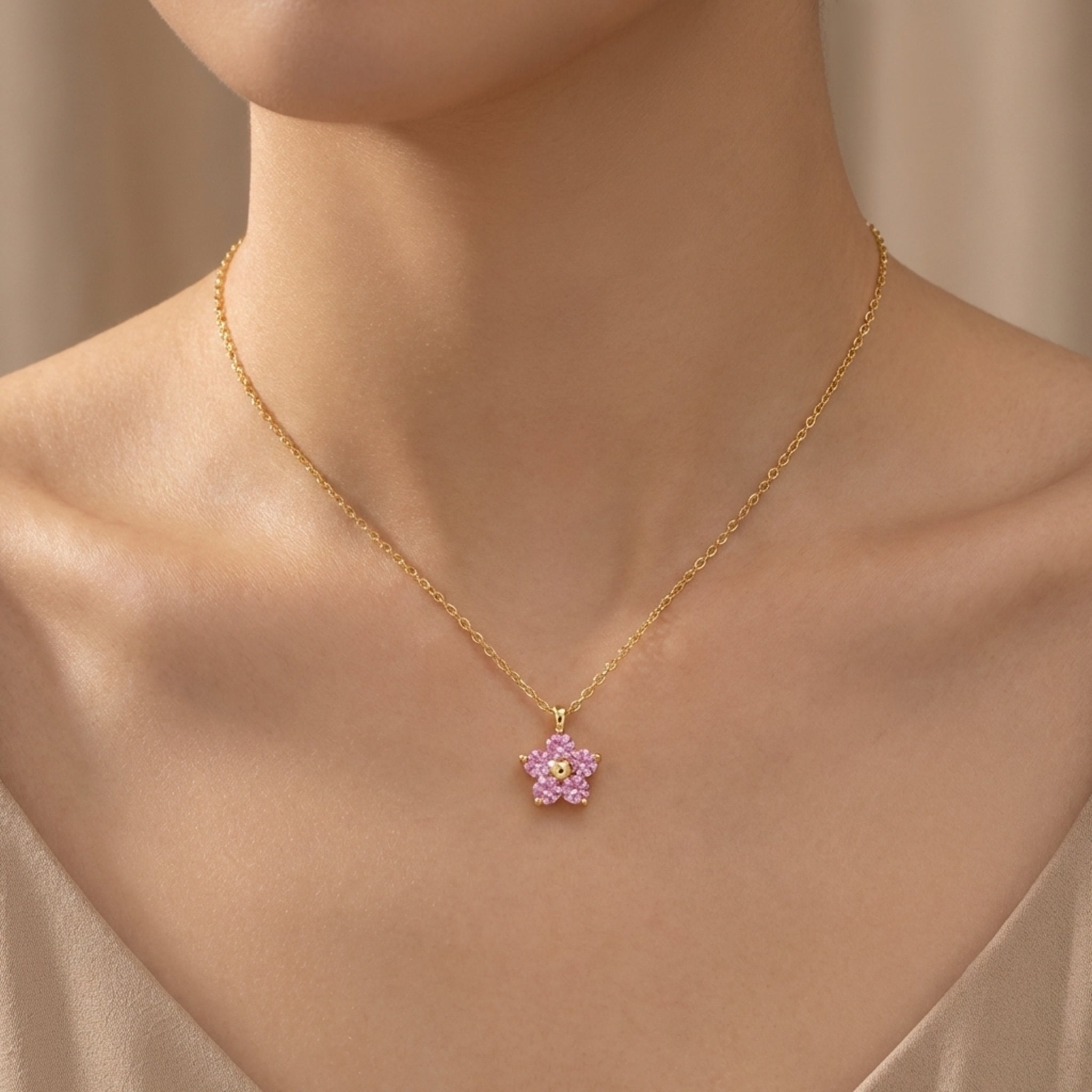 Pink Crystal Flower Necklace