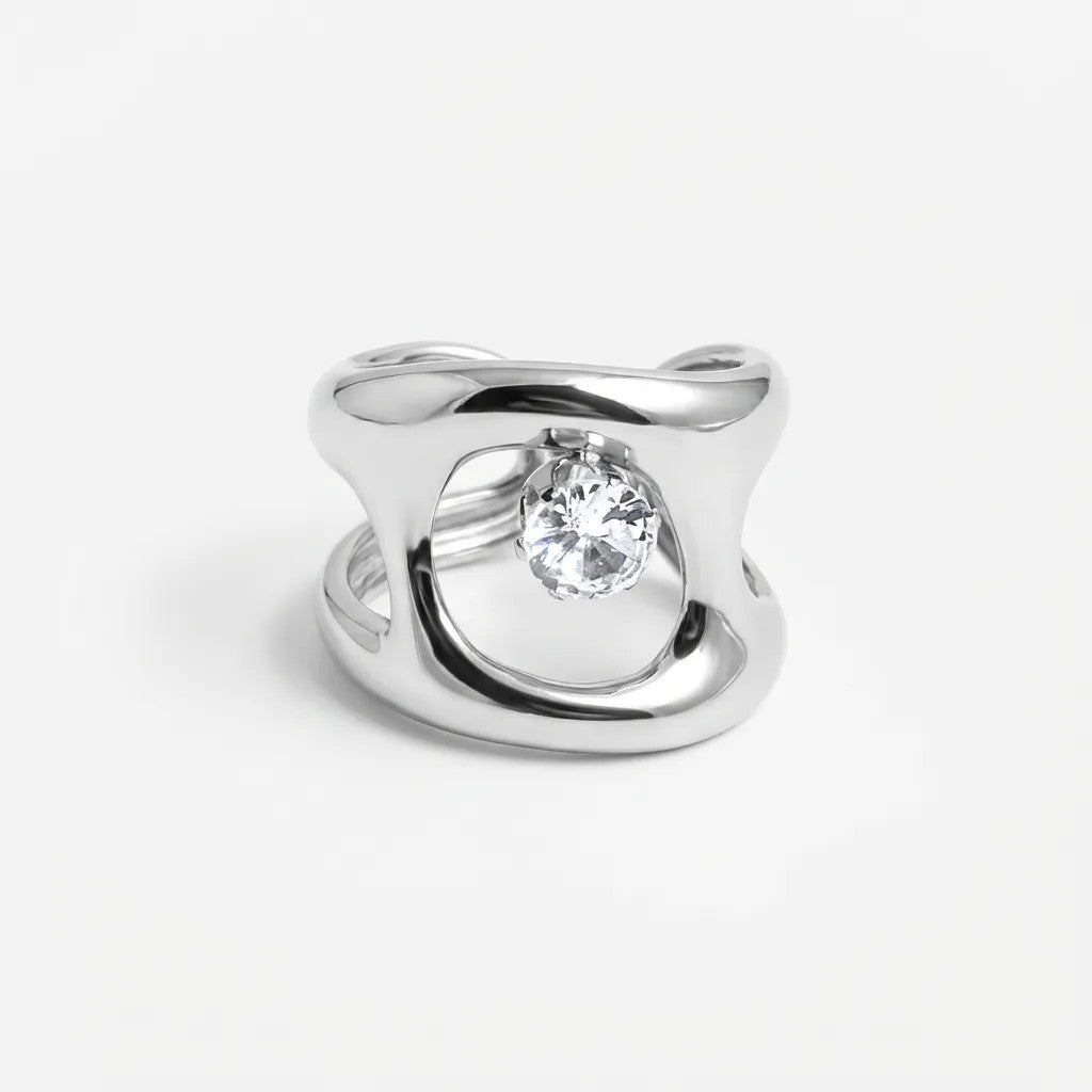 Sculpted Orbit Ring with Floating Stone
