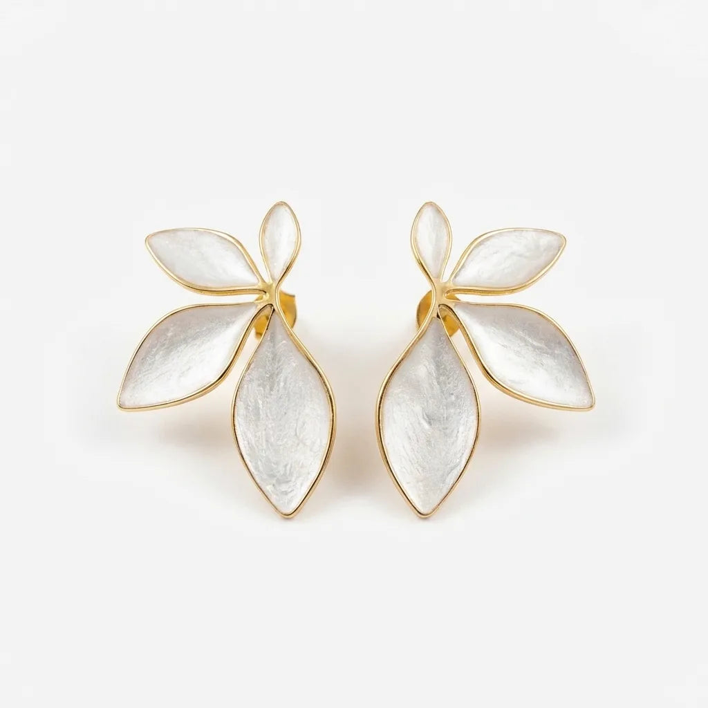 Light Leaf Earrings – Gold and Mother-of-Pearl