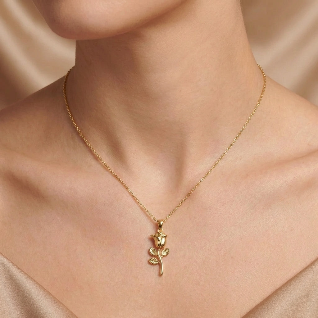 Golden Rose Pendant Necklace