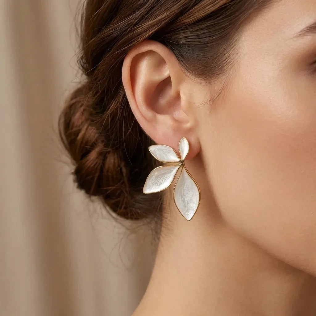 Light Leaf Earrings – Gold and Mother-of-Pearl