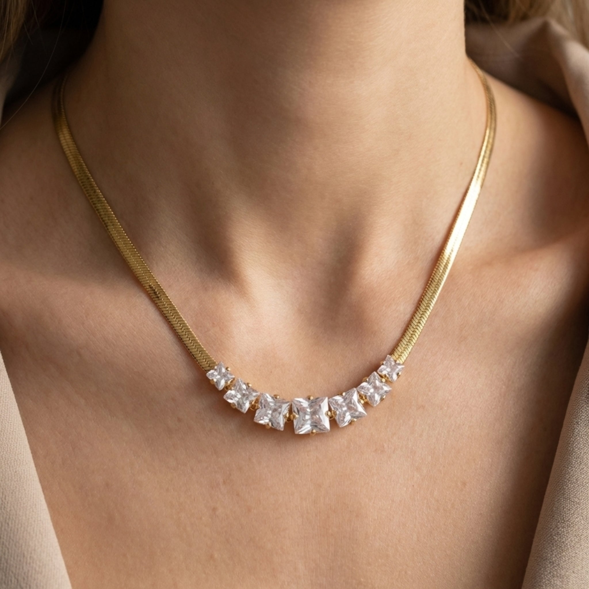Golden Elegance Necklace with Zirconia Stones