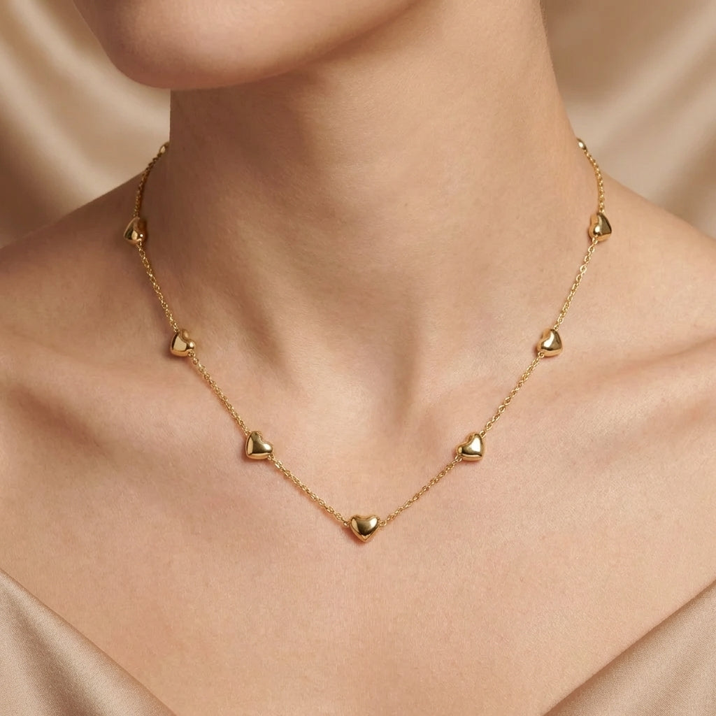 Delicate Gold Heart Station Necklace