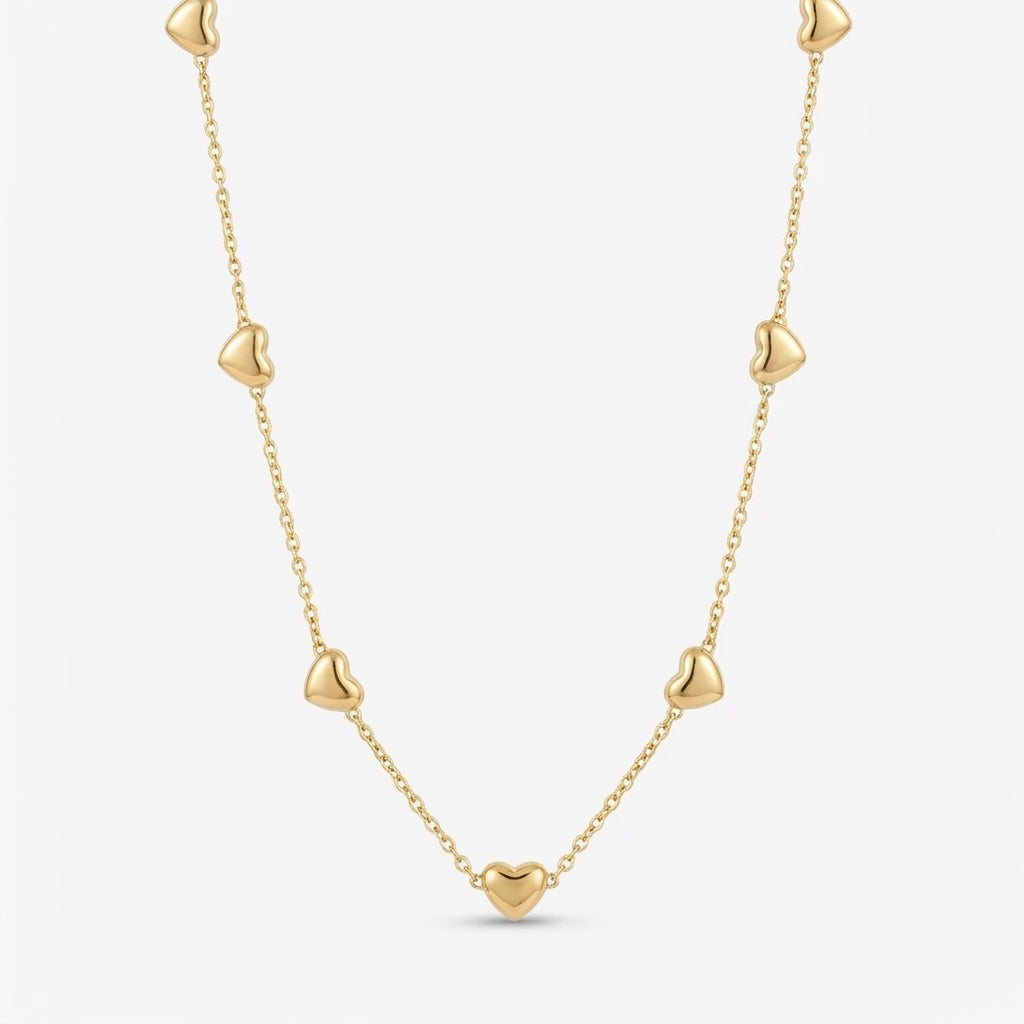 Delicate Gold Heart Station Necklace