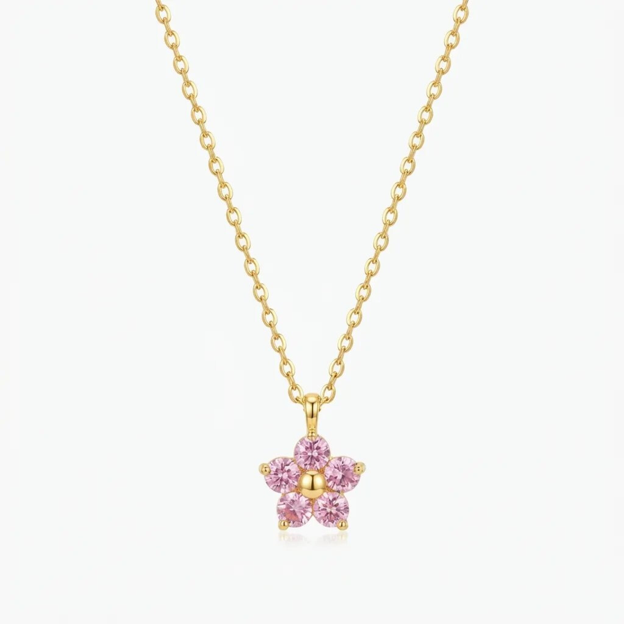 Pink Crystal Flower Necklace